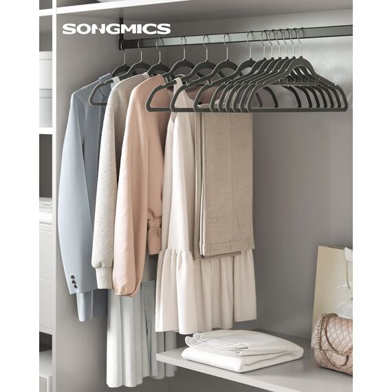 SONGMICS 50 Stück Kleiderbügel Samt, 0,6 cm dick, Anzugbügel Jackenbügel mit Rutschfester Oberfläche, mit Zwei Einkerbungen, 360°drehbarer Haken