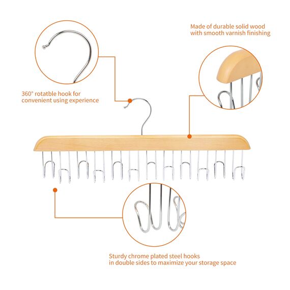 Amazon Basics Holz-Gürtelhalter, 2 Stück, 40x15.5 cm, Natürlich
