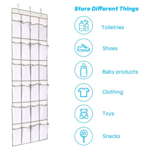 Organizer über der Tür für Schuhe, Hängend Aufbewahrungstasche mit 24 Taschen, Schuhaufbewahrung Hängend, Multifunktionale Hängeorganizer für Schlafzimmer Wohnzimmer Badezimmer
