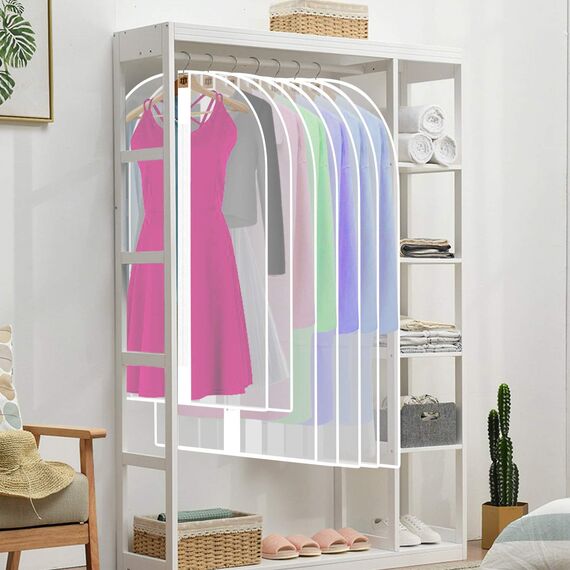 8 Stück Transparente Kleidersack Kleiderhüllen Abdeckung mit Reißverschluss, Kleiderschutzhüllen Jacke Mantel Kleider Abendkleider Anzug Schutz Kleiderhulle Anzughulle Anzugsack Durchscheinende(Weiß)