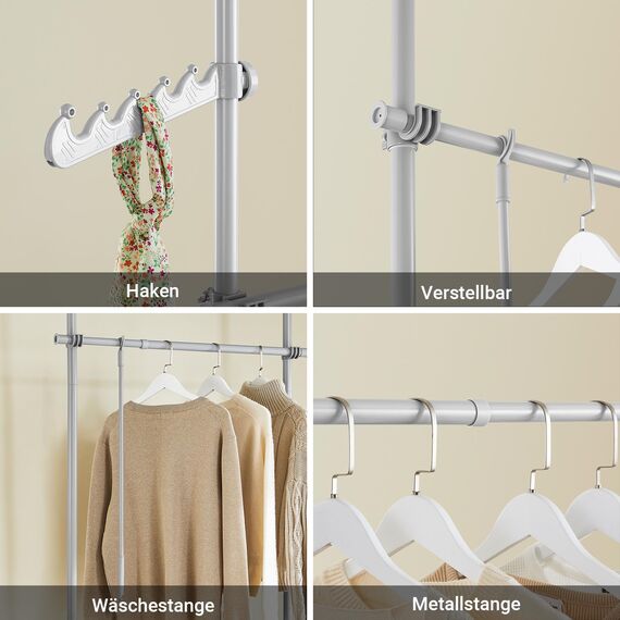 SoBuy Teleskop Kleiderständer, robuster Kleiderstange, verstellbarer offener Kleiderschrank für Schlafzimmer, Garderobenständer, Grau FRG109-II-HG