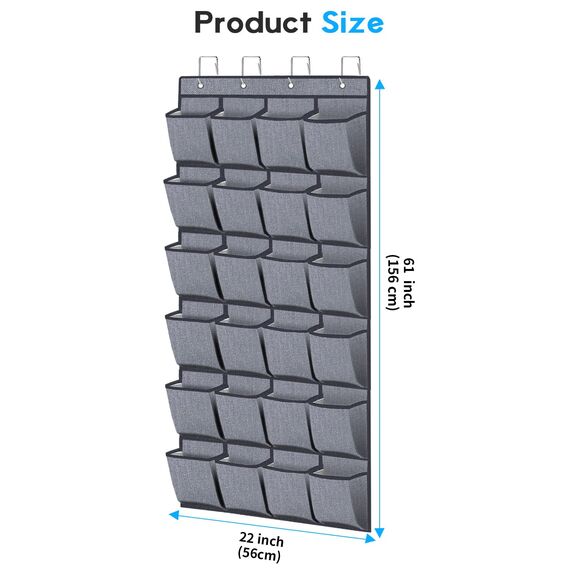 homyfort Organizer über der Tür für Schuhe, schuh regal Ordnungssysteme Schuhaufbewahrung, hängender Schuh-Halter, mit 24 Taschen, 156x56cm, Grau Leinen, X3G12GP2