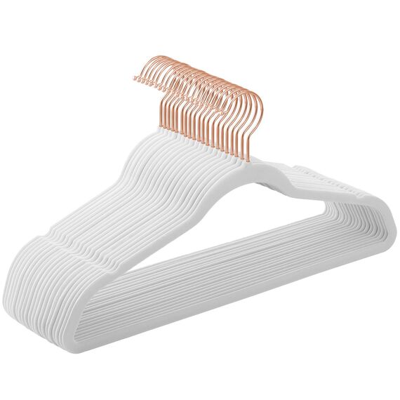 SONGMICS Kleiderbügel Samt, 20er Set, Jackenbügel, 41,5 cm breit, Anzugbügel, dünn, gut belastbar, um 360° drehbarer Haken, für Mäntel, Hemden und Anzüge, Weiß-Roségold CRF026W01