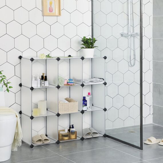 SONGMICS Kunststoffschrank, Kleiderschrank, Badezimmerregal, Schuhregal, Weiß, 93 x 31 x 123 cm, LPC115S