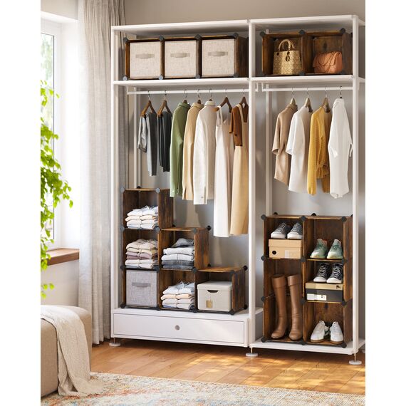 SONGMICS Schuhregal, Regalsystem, Steckregal, Set aus 16 Würfeln, DIY Regal, stapelbar, aus PP-Kunststoff, als Garderobe, für Schlafzimmer, Büro, 31 x 123 x 123 cm, vintagebraun LPC442A01