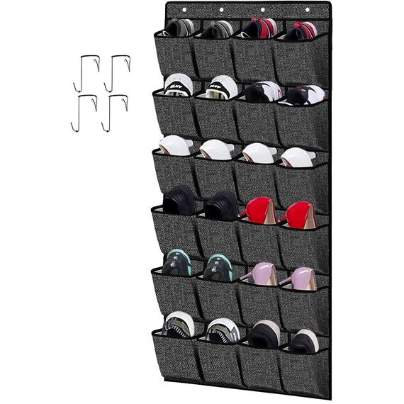 homyfort hängend Aufbewahrungstasche, Schuhaufbewahrung mit 24 Taschen, Ordnungssystem für die Tür, Schuhregal Tür, Schuhorganizer, Leinen Schwarz, XAODSB1P
