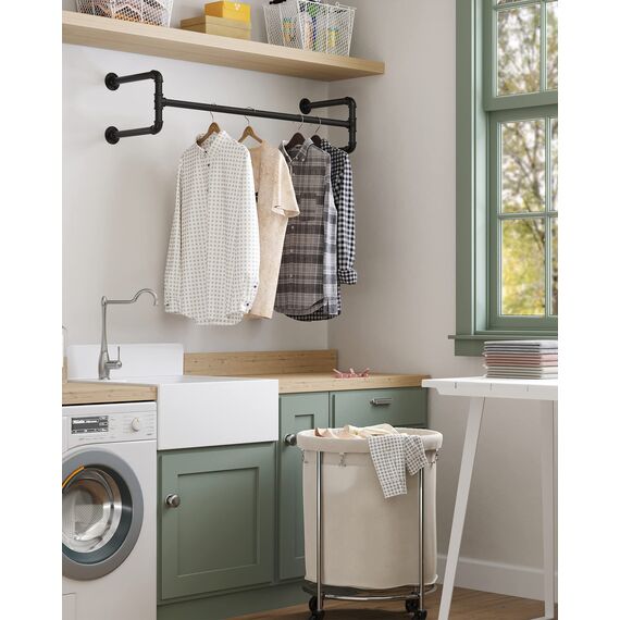 SONGMICS Kleiderständer für die Wand, Kleiderstange im Industrie-Design, 2er Set, Wandmontage, bis 60 kg belastbar, 30 x 112 x 29,3 cm, einfache Montage, schwarz HSR64BK-02