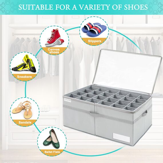 LUVHOMEE Schuhorganizer für Closet, Passt 24 Paare, große Schuhschrank, Schuhbox mit Durchsichtigem Deckel, Starke Aufbewahrungskiste für Schuhaufbewahrung, Platzsparender Shoe Rack mit Griffen, Grau