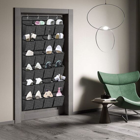 homyfort hängend Aufbewahrungstasche, Schuhaufbewahrung mit 24 Taschen, Ordnungssystem für die Tür, Schuhregal Tür, Schuhorganizer, Leinen Schwarz, XAODSB1P