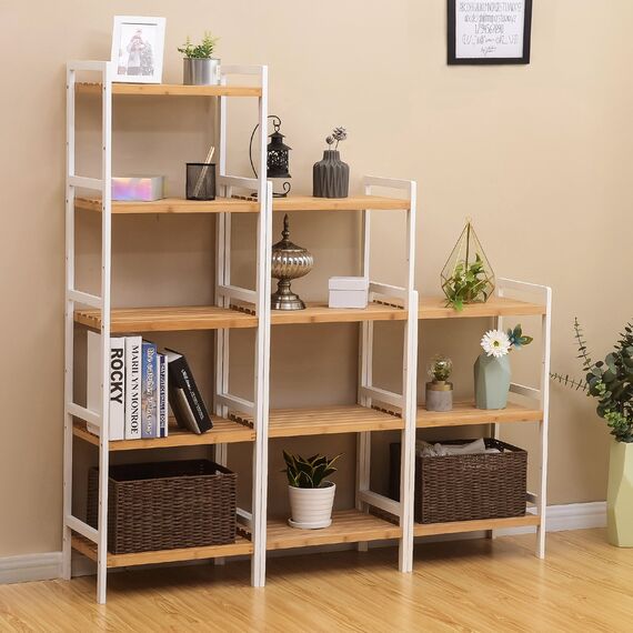 SONGMICS Bambus Regal, Küchenregal, Badregal, Bücherregal, Standregal mit 3 Ablagen, 31,5 x 45 x 80 cm, für Bad, Küche, Wohnzimmer, Schlafzimmer, Balkon, naturfarben-weiß BCB73Y