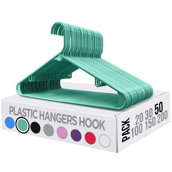 Utopia Home Kunststoff-Kleiderbügel, 50 Stück, Kleiderbügel mit Haken, langlebig und platzsparend, strapazierfähig, aquamarinblau, Rock-Kleiderbügel