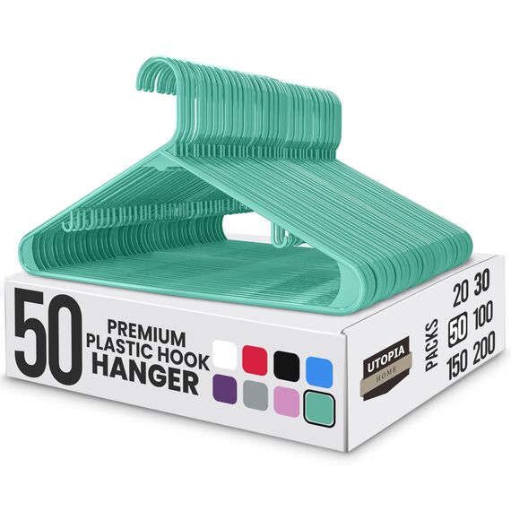 Utopia Home Kunststoff-Kleiderbügel, 50 Stück, Kleiderbügel mit Haken, langlebig und platzsparend, strapazierfähig, aquamarinblau, Rock-Kleiderbügel