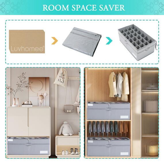 LUVHOMEE Schuhorganizer für Closet, Passt 24 Paare, große Schuhschrank, Schuhbox mit Durchsichtigem Deckel, Starke Aufbewahrungskiste für Schuhaufbewahrung, Platzsparender Shoe Rack mit Griffen, Grau