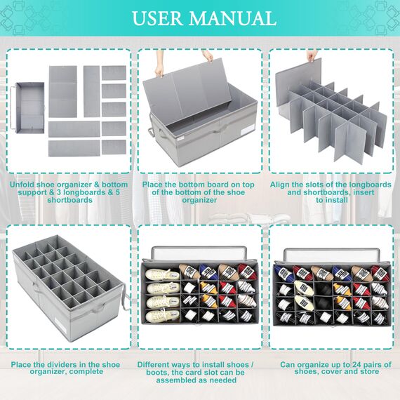 LUVHOMEE Schuhorganizer für Closet, Passt 24 Paare, große Schuhschrank, Schuhbox mit Durchsichtigem Deckel, Starke Aufbewahrungskiste für Schuhaufbewahrung, Platzsparender Shoe Rack mit Griffen, Grau