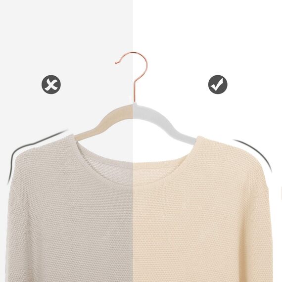 SONGMICS Kleiderbügel Samt, 20er Set, Jackenbügel, 41,5 cm breit, Anzugbügel, dünn, gut belastbar, um 360° drehbarer Haken, für Mäntel, Hemden und Anzüge, Weiß-Roségold CRF026W01