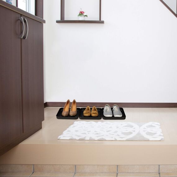 Relaxdays Schuhabtropfschale 3er Set, Schuhwanne aus Kunststoff, für 3 Paar Schuhe, Ablage HxBxT 3 x 35 x 27 cm, schwarz