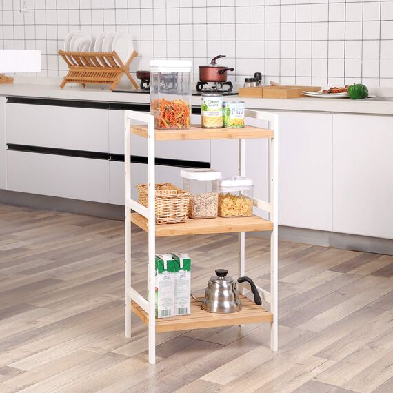 SONGMICS Bambus Regal, Küchenregal, Badregal, Bücherregal, Standregal mit 3 Ablagen, 31,5 x 45 x 80 cm, für Bad, Küche, Wohnzimmer, Schlafzimmer, Balkon, naturfarben-weiß BCB73Y