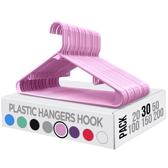 Utopia Home Kleiderbügel aus Kunststoff, 30 Stück, Kleiderbügel mit Haken, langlebig und platzsparend, Rosa