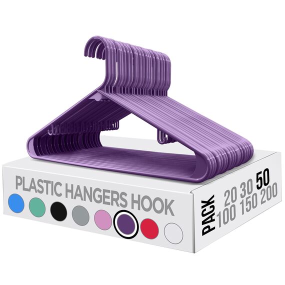 Utopia Home Kunststoff-Kleiderbügel, 50 Stück, Kleiderbügel mit Haken, langlebig und platzsparend, strapazierfähig, violett, Rock-Kleiderbügel