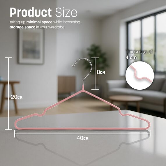 KEPLIN – 20er-Pack hochwertige, gummibeschichtete Metallbügel – strapazierfähig – platzsparender Organizer, Kleiderbügel für Kleiderschränke, Garderoben, Kleiderstangen (rosa)