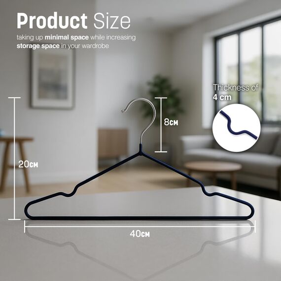 KEPLIN – 20er-Pack hochwertige, gummibeschichtete Metallbügel – strapazierfähig – platzsparender Organizer, Kleiderbügel für Kleiderschränke, Garderoben, Kleiderstangen (Marineblau)