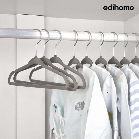 Ediesi, Samt-Kleiderbügel, 50 Stück, grau, rutschfest, weich, dünn, für Hose, Hemd, Rock, Anzüge (50 Stück, Grau ohne Korbatur)