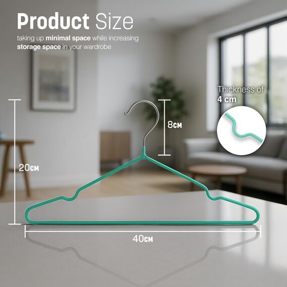 KEPLIN – 20er-Pack hochwertige, gummibeschichtete Metallbügel – strapazierfähig – platzsparender Organizer, Kleiderbügel für Kleiderschränke, Garderoben, Kleiderstangen (mintgrün)