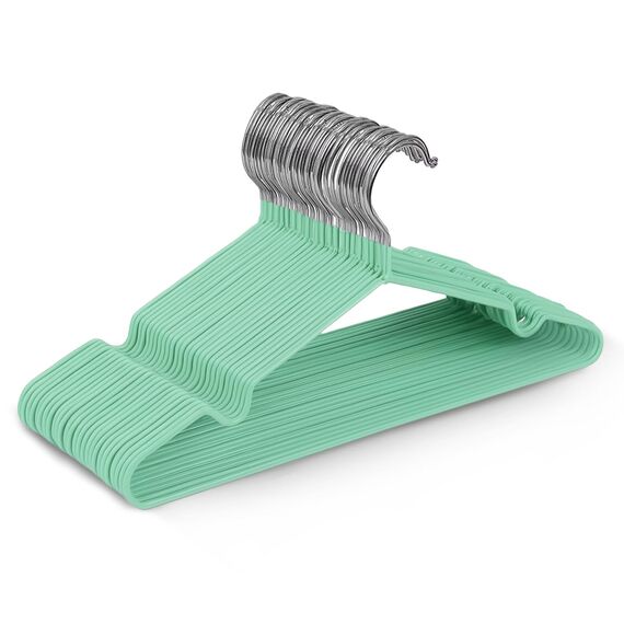 KEPLIN – 20er-Pack hochwertige, gummibeschichtete Metallbügel – strapazierfähig – platzsparender Organizer, Kleiderbügel für Kleiderschränke, Garderoben, Kleiderstangen (mintgrün)