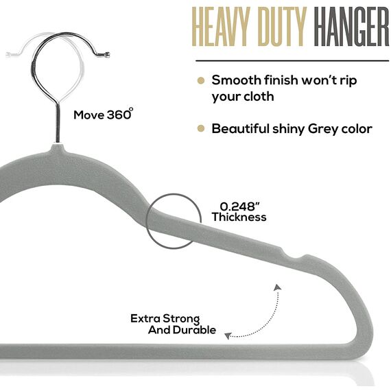 Ediesi, Samt-Kleiderbügel, 50 Stück, grau, rutschfest, weich, dünn, für Hose, Hemd, Rock, Anzüge (50 Stück, Grau ohne Korbatur)