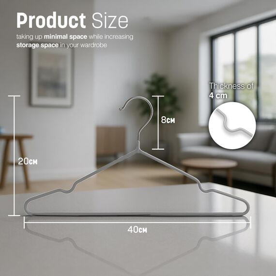 KEPLIN Premium Metall Kleiderbügel - 20er Pack, gummibeschichtet, platzsparend, sorgt für Ordnung, strapazierfähige Bügel für Kleiderschränke, Garderobenständer und Kleiderstangen (Grau)