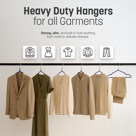 KEPLIN – 20er-Pack hochwertige, gummibeschichtete Metallbügel – strapazierfähig – platzsparender Organizer, Kleiderbügel für Kleiderschränke, Garderoben, Kleiderstangen (Marineblau)