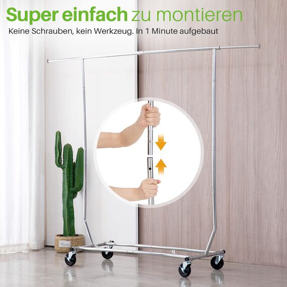 HOKEEPER 113kg Tragfähigkeit Kommerzielle Grade Kleidung Kleiderständer Heavy Duty Sing Rail Einstellbare zusammenklappbare Rolling Kleiderständer auf Rädern,Chrom Finish