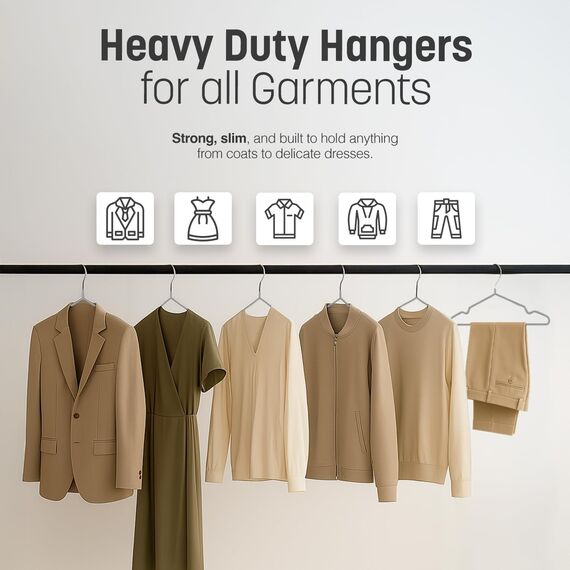 KEPLIN Premium Metall Kleiderbügel - 20er Pack, gummibeschichtet, platzsparend, sorgt für Ordnung, strapazierfähige Bügel für Kleiderschränke, Garderobenständer und Kleiderstangen (Grau)