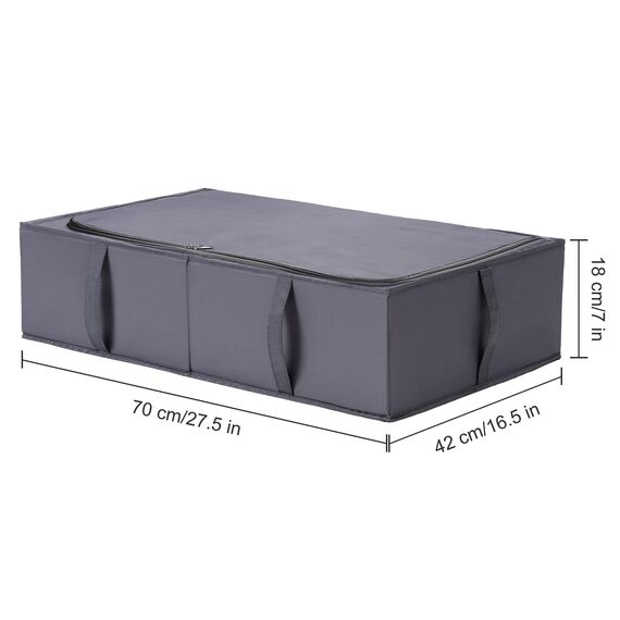 TYEERS Unterbett Aufbewahrungsbox mit Deckel, Strapazierfähiger Stoff, Waschbar, Zusammenklappbar, Boxen Aufbewahrung für Kleidung, Decken, Bettwäsche, Schuhe, 70x42x18 cm, 1er-Pack, Dunkelgrau