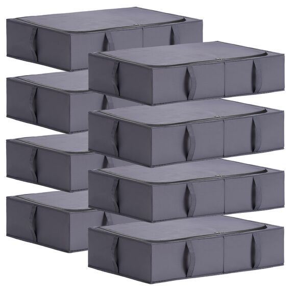TYEERS Unterbett Aufbewahrungsbox mit Deckel, Strapazierfähiger Stoff, Waschbar, Zusammenklappbar, Boxen Aufbewahrung für Kleidung, Decken, Bettwäsche, Schuhe, 70x42x18 cm, 8er-Pack, Dunkelgrau