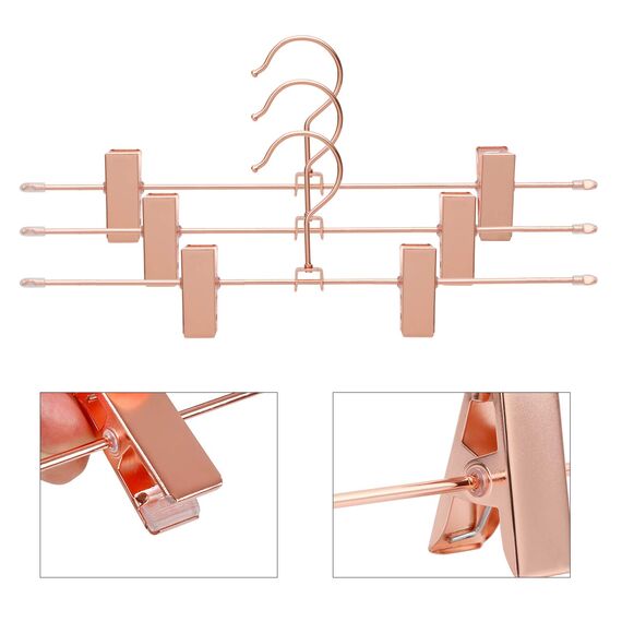 SONGMICS Hosenbügel aus Metall, 10 Stück, Kleiderbügel, 31 cm, mit 2 rutschfesten Clips, für Röcke, Hosen, Unterwäsche, Bügel, platzsparend, rostfrei, um 360° drehbar, Roségold CRI46R-10