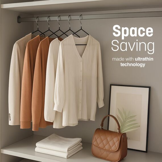 KEPLIN Premium Metall Kleiderbügel - 20er Pack, gummibeschichtet, platzsparend, sorgt für Ordnung, strapazierfähige Bügel für Kleiderschränke, Garderobenständer und Kleiderstangen (schwarz)