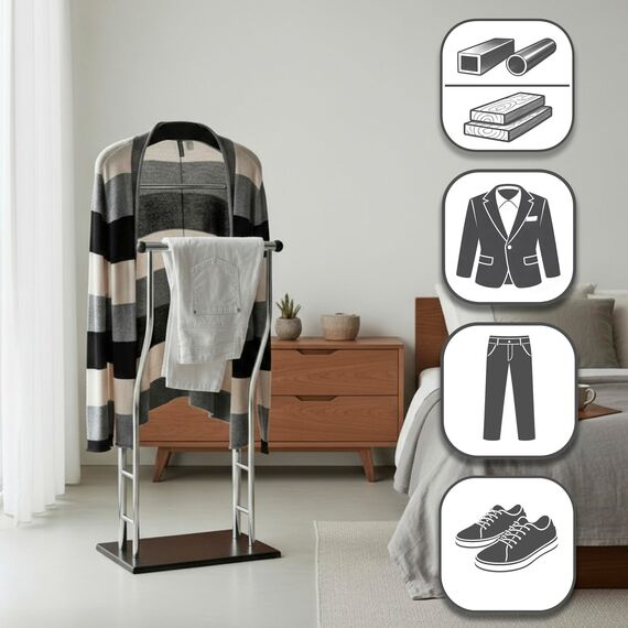 HAKU Herrendiener chrom Schlafzimmer schwarz stiller Diener MDF, Metall - Maße: B 45 x H 110 x T 30 cm, Style: Modern