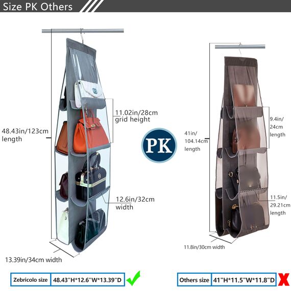 zebricolo, aufbewahrung handtaschen, große, Taschen aufbewahrung, Platzsparend, handtaschen Organizer, grau, handtaschen aufbewahrung,1 Stücke