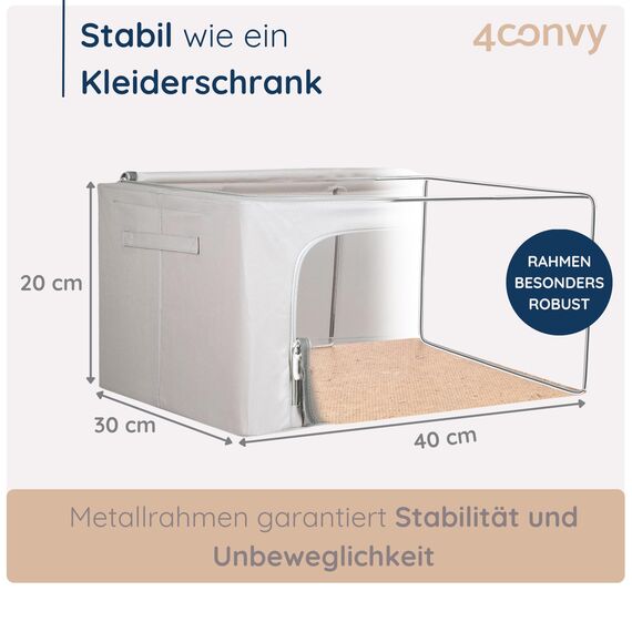 4CONVY Kleideraufbewahrung Kleiderschrank Box mit Reißverschluss Metallrahmen - große faltbare stapelbare Aufbewahrungsbox -2x24L Aufbewahrungstaschen - Kleiderbox für Bettdecke Kleidung Aufbewahrung