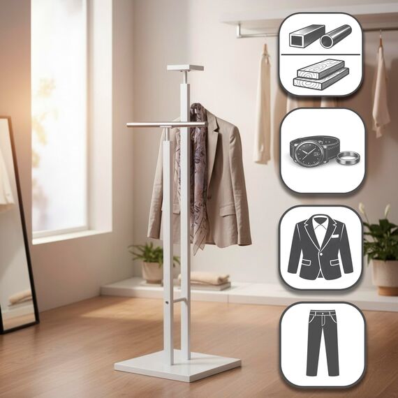 HAKU Herrendiener chrom Schlafzimmer stummer Diener Bad weiß, MDF Metall - Maße: B 33 x H 109 x T 33 cm, Style: Modern