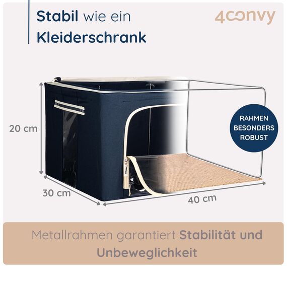 4CONVY Kleideraufbewahrung Kleiderschrank Box mit Reißverschluss Metallrahmen - große faltbare stapelbare Aufbewahrungsbox -3x24L Aufbewahrungstaschen - Kleiderbox für Bettdecke Kleidung Aufbewahrung
