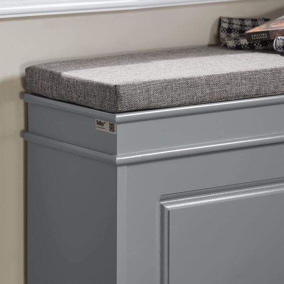 SoBuy Schuhbank mit Sitzkissen und Stauraum Schuhschrank mit Klappe, Schuhregal schmal platzsparende Sitzbank mit Stauraum für Flur, Wohnzimmer, Schlafzimmer, bis 150 kg Hellgrau 75x51x24cm FSR82-L-HG