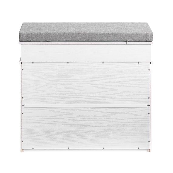 SoBuy Schuhbank mit Sitzkissen Stauraum Schuhschrank Schuhregal schmal platzsparende Sitzbank mit Stauraum für Flur, Wohnzimmer, Schlafzimmer, Weiß Vintage Holzmaserungseffekt 61x54x24cm FSR82-K-WG