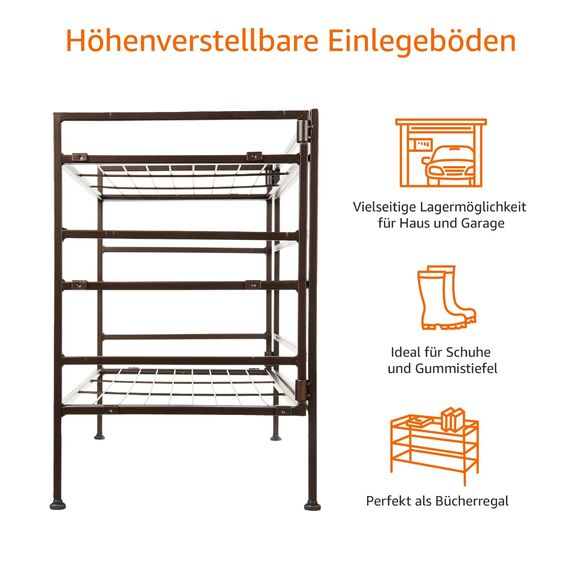 Amazon Basics 3-Lagiges Schuhregal Für 9 Paare, Braun, 68 D x 32 W x 47.5 H cm