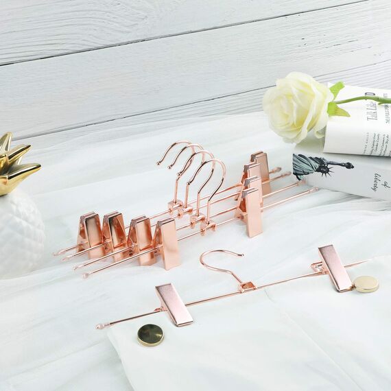 SONGMICS Hosenbügel aus Metall, 10 Stück, Kleiderbügel, 31 cm, mit 2 rutschfesten Clips, für Röcke, Hosen, Unterwäsche, Bügel, platzsparend, rostfrei, um 360° drehbar, Roségold CRI46R-10