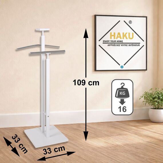 HAKU Herrendiener chrom Schlafzimmer stummer Diener Bad weiß, MDF Metall - Maße: B 33 x H 109 x T 33 cm, Style: Modern