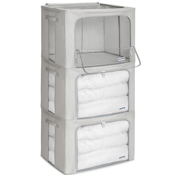 4CONVY Kleideraufbewahrung Kleiderschrank Box mit Reißverschluss Metallrahmen - große faltbare stapelbare Aufbewahrungsbox -3x100L Aufbewahrungstaschen - Kleiderbox für Bettdecke Kleidung Aufbewahrung