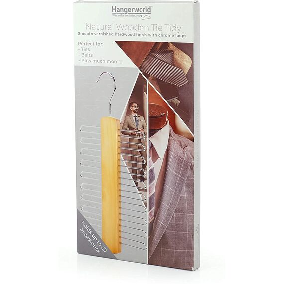Hangerworld Holz 20 bar Krawatte Rack Kleiderbügel - Schal, Gürtel, Zubehör Organizer - Beige / Natur