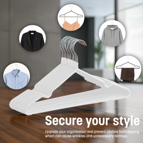 KEPLIN Premium Metall Kleiderbügel - 20er Pack, gummibeschichtet, platzsparend, sorgt für Ordnung, strapazierfähige Bügel für Kleiderschränke, Garderobenständer und Kleiderstangen (Weiß)